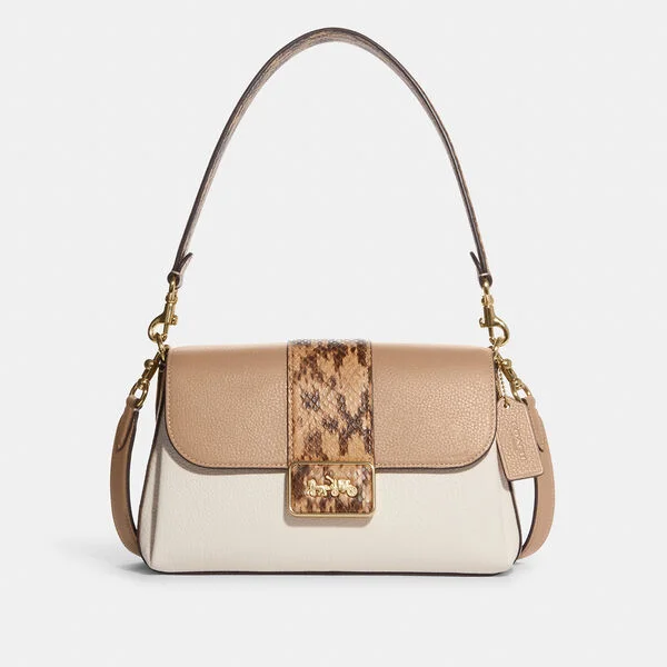 Coach tote bags with a double - handle and shoulder - strap option for easy useCoach Grace Shoulder Bag In Colorblock Taupe Multi