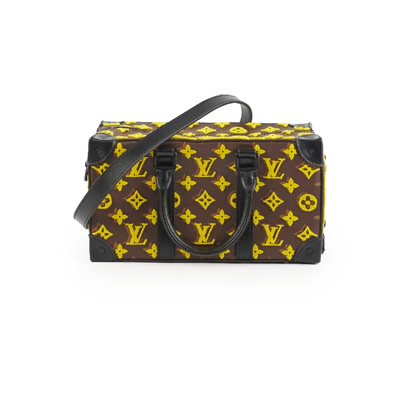 Louis Vuitton tote bags with a printed LV logo on the front for brand visibilityLouis Vuitton Monogram Taffetage Speedy Soft Trunk