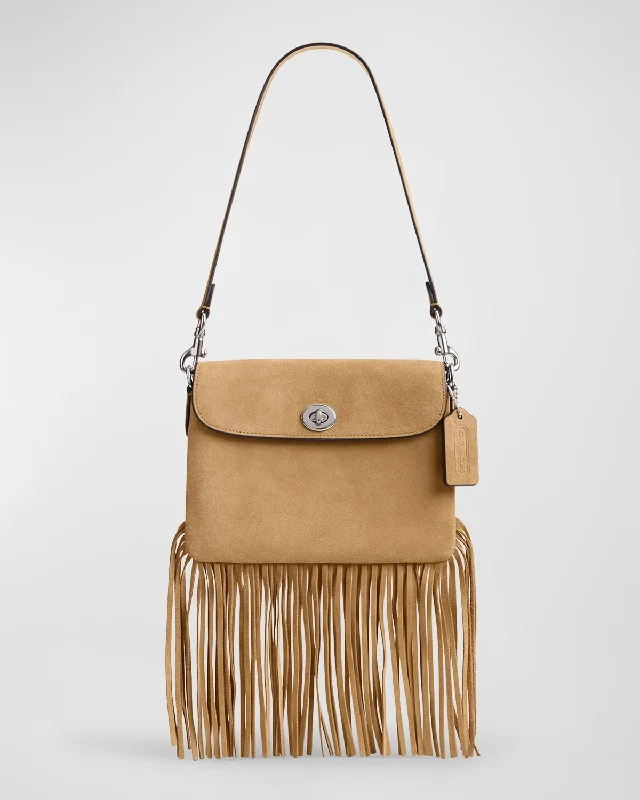 Coach bags with a zippered interior pocket for separating items1964 Fringe Flap Suede Shoulder Bag