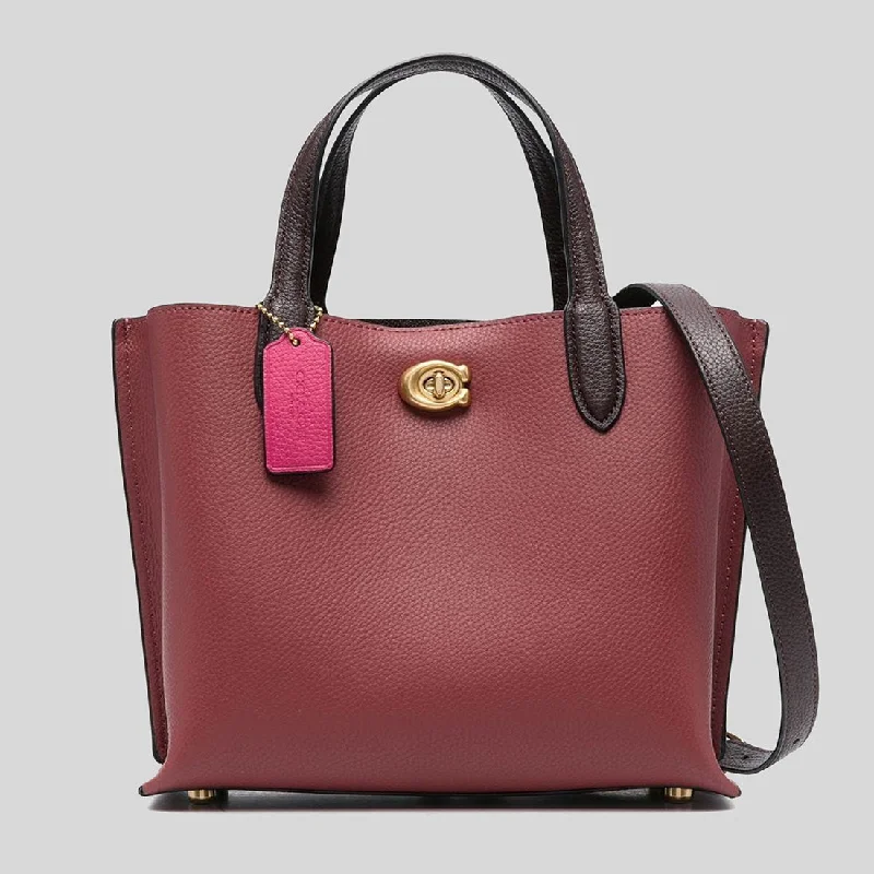 Coach bags with a front - zip pocket for small items like keys and cardsCOACH Willow Tote 24 In Colorblock Cherry C8561