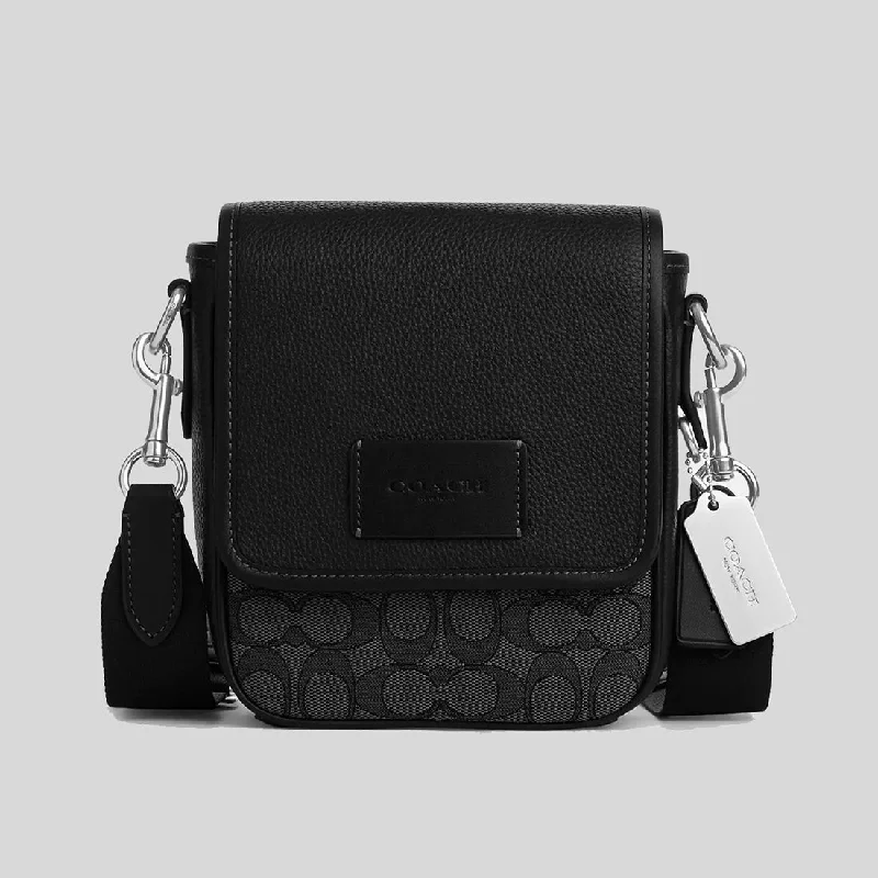 Coach Rogue bags with a detachable shoulder strap for versatile carryingCOACH Lucas Crossbody In Signature Jacquard Charcoal/Black CO915