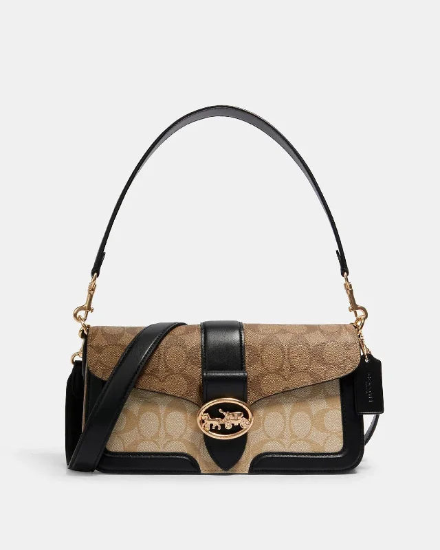 Ladies Coach Rogue bags with a star - shaped charm for a playful touchCoach Georgie Shoulder Bag In Blocked Signature Canvas