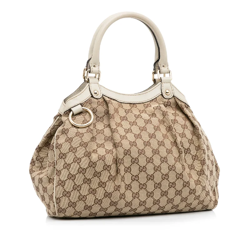 Women Gucci Sylvie bags with a detachable ribbon detailTan Gucci GG Canvas Sukey Tote