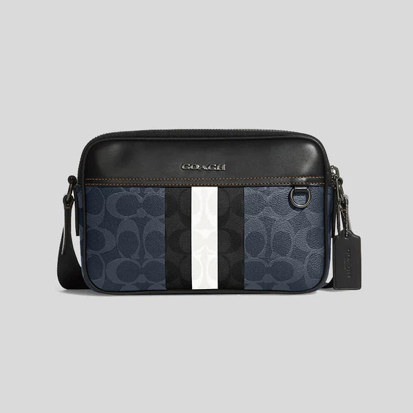 Coach Rogue bags with a monogram - embossed leather surfaceCoach Graham Crossbody In Blocked Signature Canvas With Varsity Stripe Denim Multi C9965