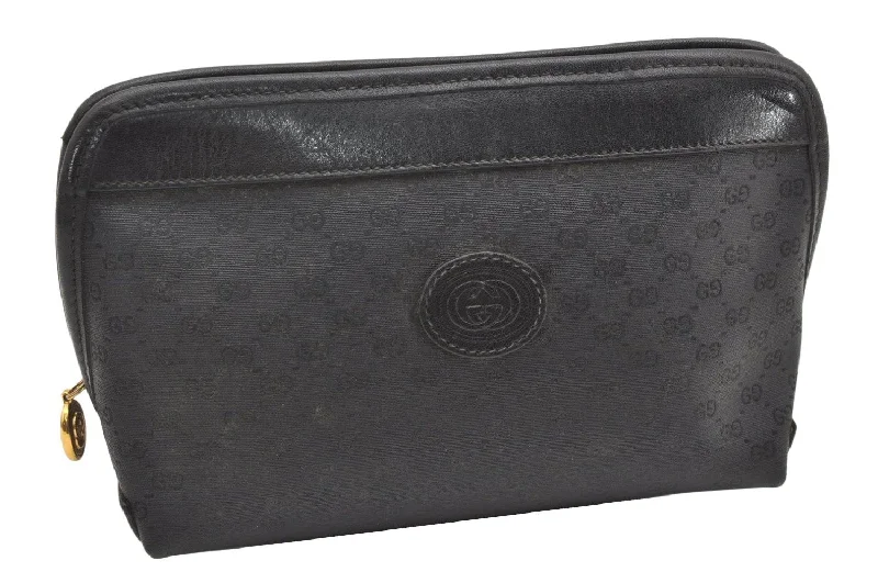 Gucci handbags for women with a metal - framed claspAuthentic GUCCI Vintage Micro GG PVC Leather Clutch Hand Bag Purse Black 7230K