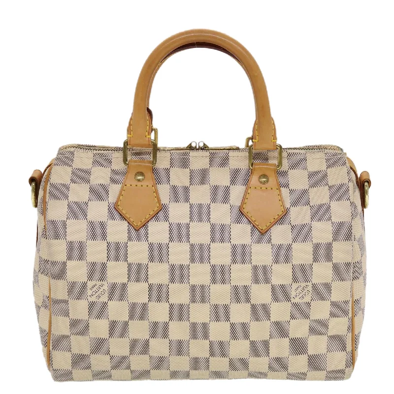 Louis Vuitton handbags with a beaded trim for a touch of glamourLOUIS VUITTON Damier Azur Speedy Bandouliere 25 Hand Bag N41000 LV Auth 43997