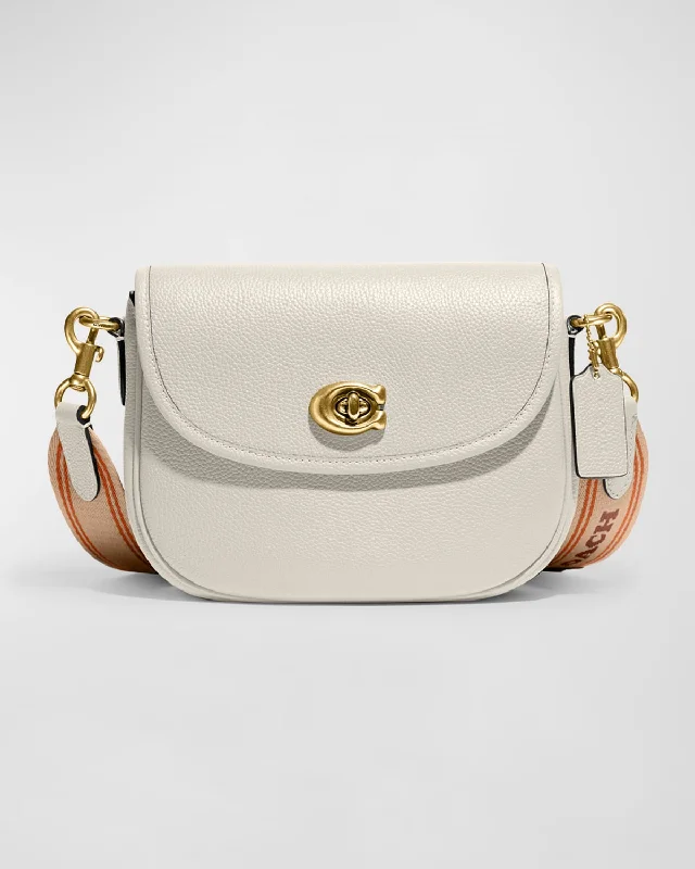 Coach tote bags with a snap - button closure and a decorative charm for styleWillow Polished Leather Saddle Crossbody Bag