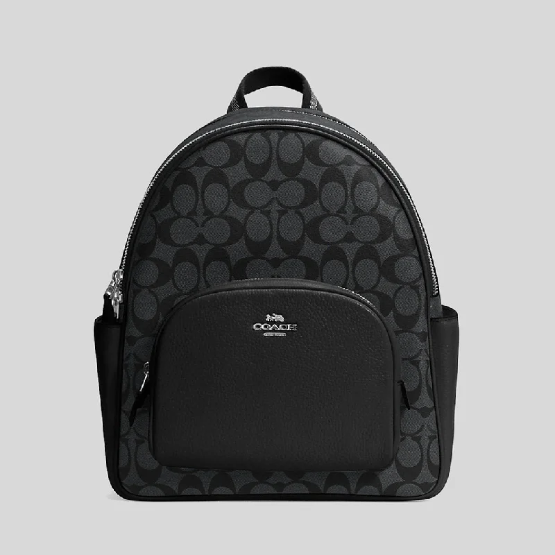 Coach backpacks with a hidden back pocket for securityCOACH Court Backpack In Signature Canvas Graphite/Black 5671