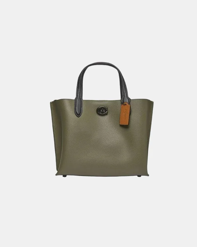 Coach bags with a chain - link trim and a leather body for a modern edgeCoach Willow Tote 24 In Colorblock