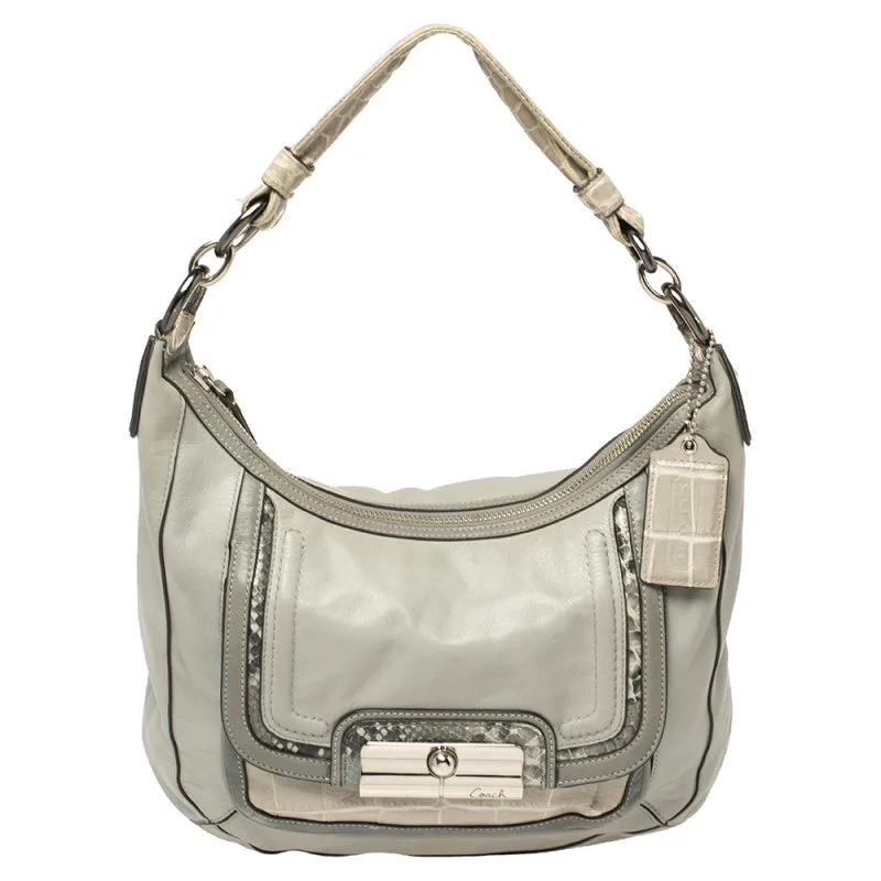 Coach bags with a zippered interior pocket for separating itemsGrey Python and Croc Embossed and Leather Kristin Hobo