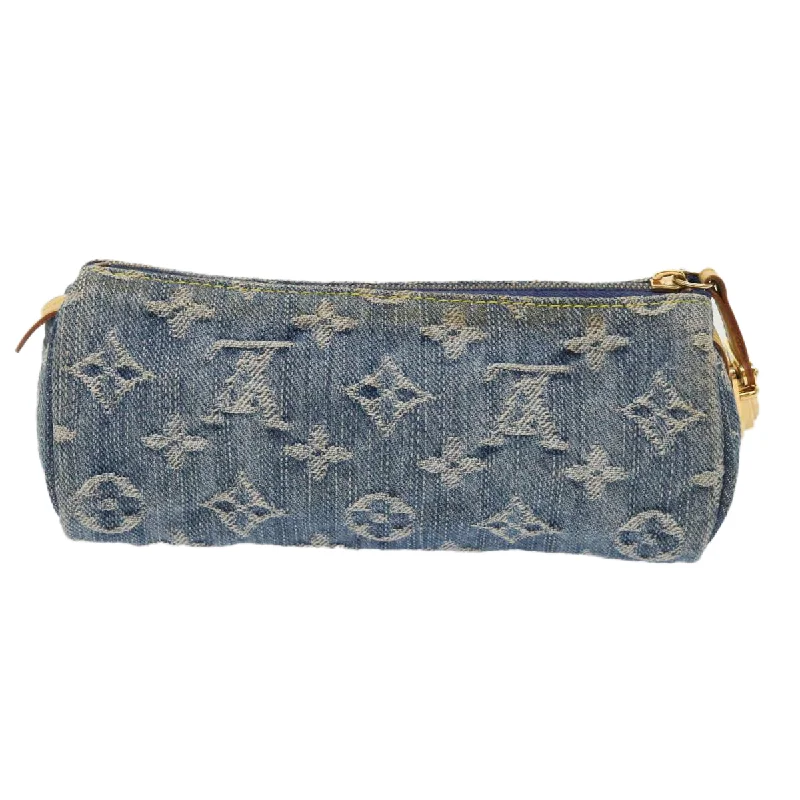 Louis Vuitton bags with a magnetic snap closure for easy accessLOUIS VUITTON Monogram Denim Trousse Speedy GM Pouch Blue M95081 LV Auth 46892