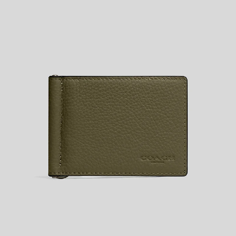 Coach Borough bags with a structured silhouette and a magnetic - snap closureCoach Slim Money Clip Billfold Wallet Olive Drab CH090