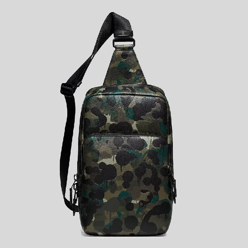 Coach backpacks with a multi - pocket organization for functionalityCOACH Gotham Pack With Camo Print Matte Black/Green/Blue C5334