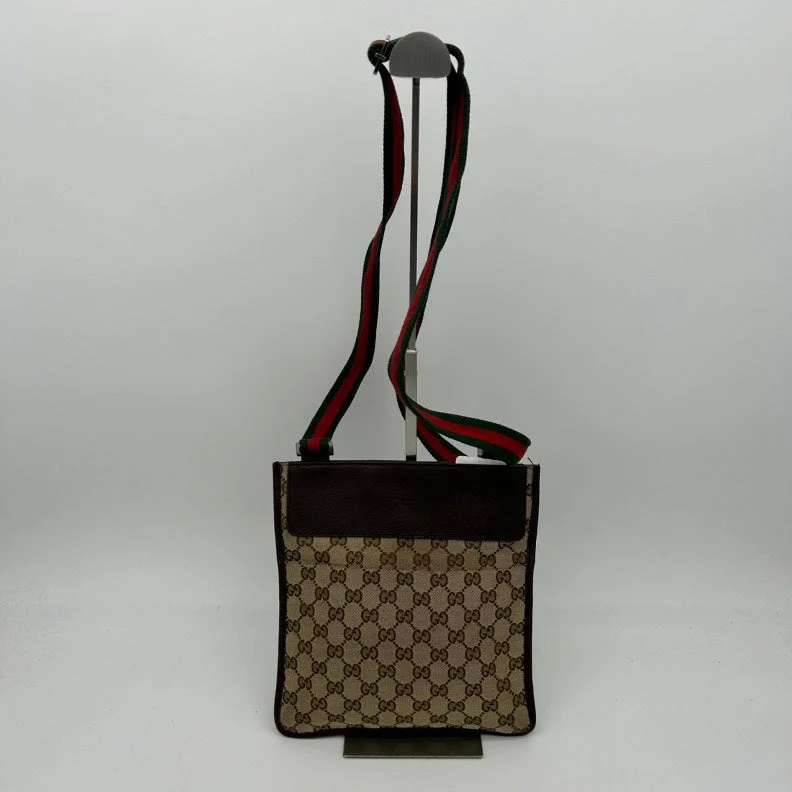 Gucci handbags for women with a back - zip pocketGucci Beige Brown Canvas Leather Crossbody Bag Medium