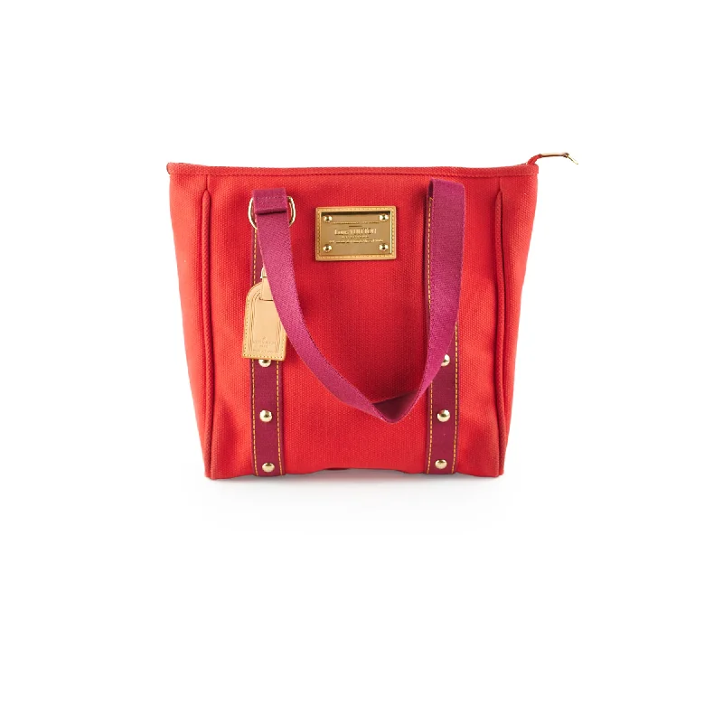 Louis Vuitton bags with a detachable mobile phone holder for convenienceLouis Vuitton Antigua MM Cabas Red Tote