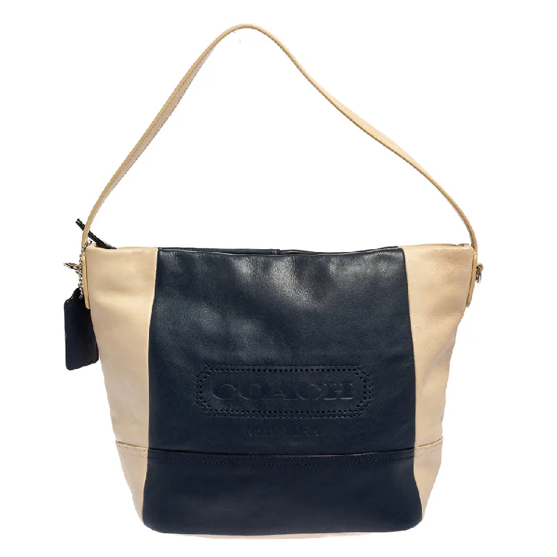 Coach backpacks with a sleek, modern design for a stylish lookNavy Blue/Beige Leather Legacy Weekend Hobo