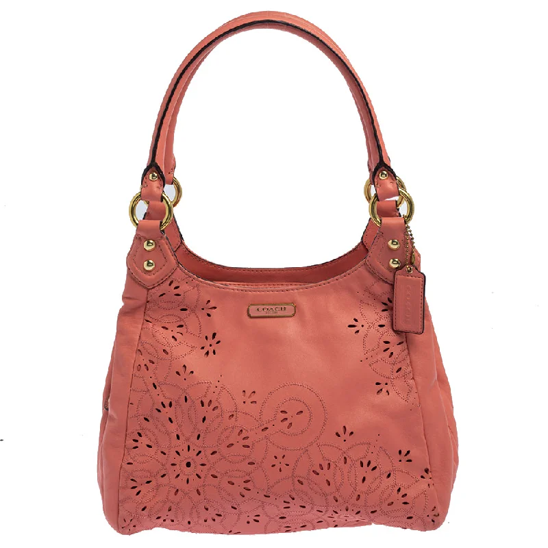 Ladies Coach Tabby bags with a detachable shoulder strapPink Leather Floral Laser Cut Hobo