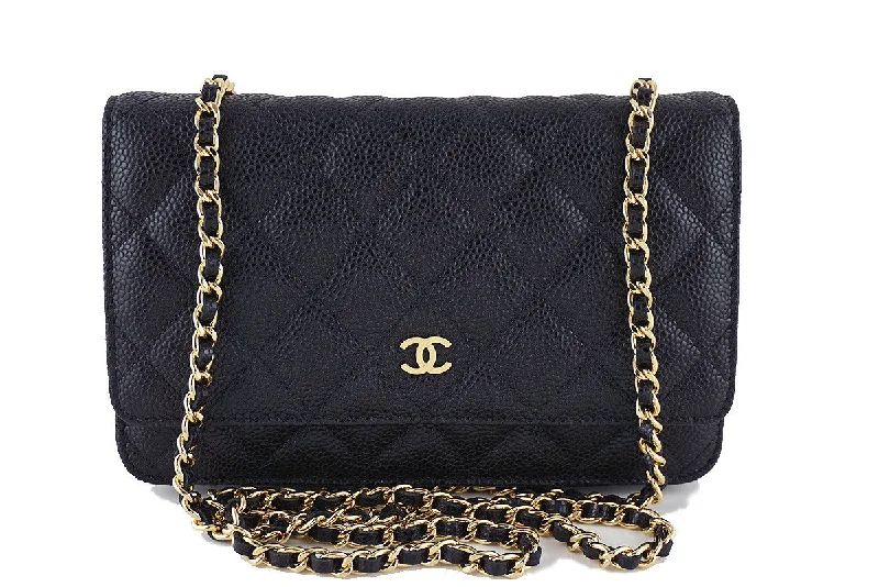 Chanel Quilted Leather Shoulder Bag for FashionistasChanel Black Caviar Classic Quilted WOC Wallet on Chain Flap Bag