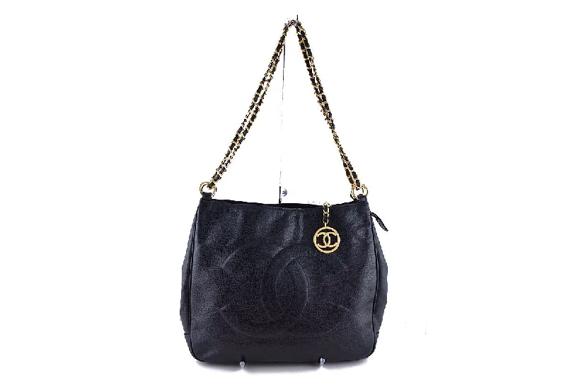 Chanel Handbag with Adjustable Strap for ComfortChanel Black Caviar Logo Hobo Shoulder Bag