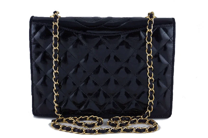 Chanel All - Match Handbag for Versatile StylingChanel Black Patent Quilted Vintage Timeless Logo Classic Flap Bag