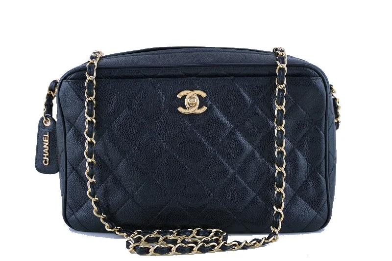 Chanel Black Handbag for Business MeetingsChanel Caviar Camera Bag, Black Quilted Classic CC Clasp Pocket Case