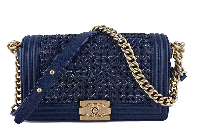 Chanel Colorful Handbag for Spring OutfitsChanel Boy Bag, Navy Blue Medium Gold-Trimmed Woven Flap