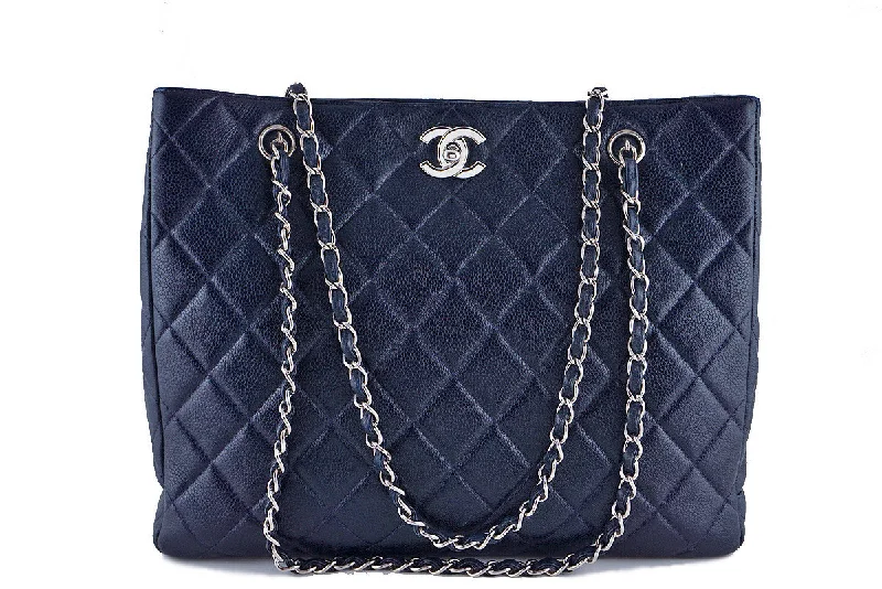 Chanel Luxury Handbag for High - End EventsChanel Caviar Navy Blue Classic Quilted Shopper Tote Bag