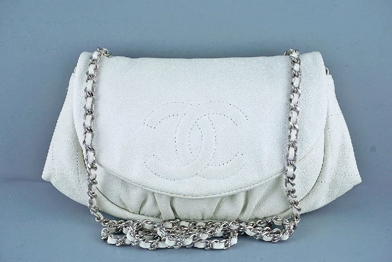 Chanel Luxury Handbag for High - End EventsChanel Off-White Ivory Soft Caviar Half Moon WOC Wallet on Chain Bag