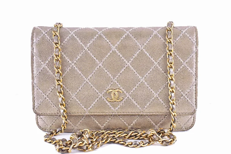 Chanel New Arrival Handbag with Gold HardwareChanel Pewter Gold Luxury Stitched Metallic WOC Wallet on Chain Bag