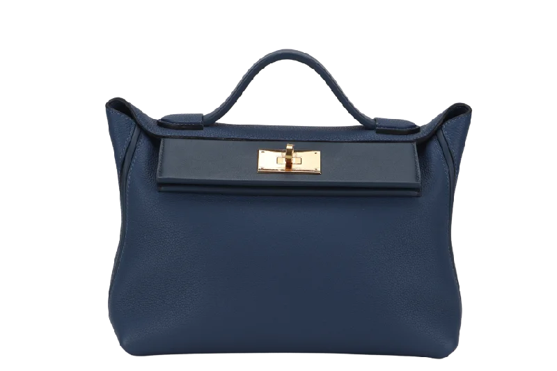 Pet - Friendly Hermes Pet Carrier Bags in Signature StylesHERMES 24-24 29CM DEEP BLUE TAURILLON MAURICE VEAU SWIFT LEATHER GOLD HARDWARE STAMP Z (2021)  WITH STRAP, DUST COVER AND BOX