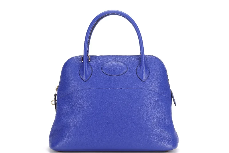 Color - Blocked Hermes Bags for a Bold Fashion StatementHERMES BOLIDE 31 [STAMP Q SQUARE (2013)] ELECTRIC BLEU CLEMENCE LEATHER GOLD HARDWARE, WITH STRAP, KEYS, LOCK, DUST COVER & BOX