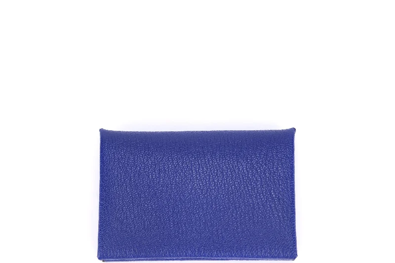 Two - Tone Hermes Bags for a Modern and Stylish AppearanceHERMES CALVI CARD HOLDER 7CM [STAMP A (2017)] BLUE ELECTRIC CHEVRE LEATHER SILVER HARDWARE, WITH BOX