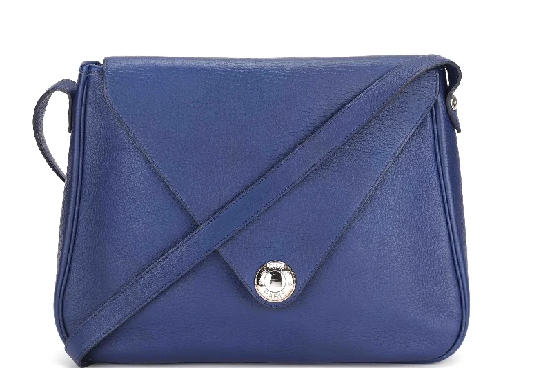 Hermes Bags with Chain - Link Handles for a Touch of GlamourHERMES CHRISTINE SHOULDER BAG (STAMP A) BLUE CALF LEATHER, WITH DUST COVER