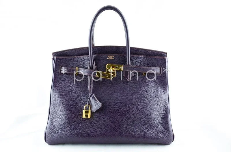 Vintage - Revival Hermes Bags for Retro EnthusiastsHermes Clemence Calfskin 35cm Raisin Birkin