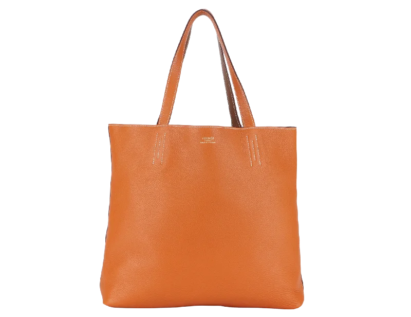 Hermes Bags with Chain - Link Handles for a Touch of GlamourHERMES DOUBLE SENS TOTE 36 ORANGE GOLD TAURILLON CLEMENCE LEATHER STAMP Q SQUARE (2013) WITH DUST COVER