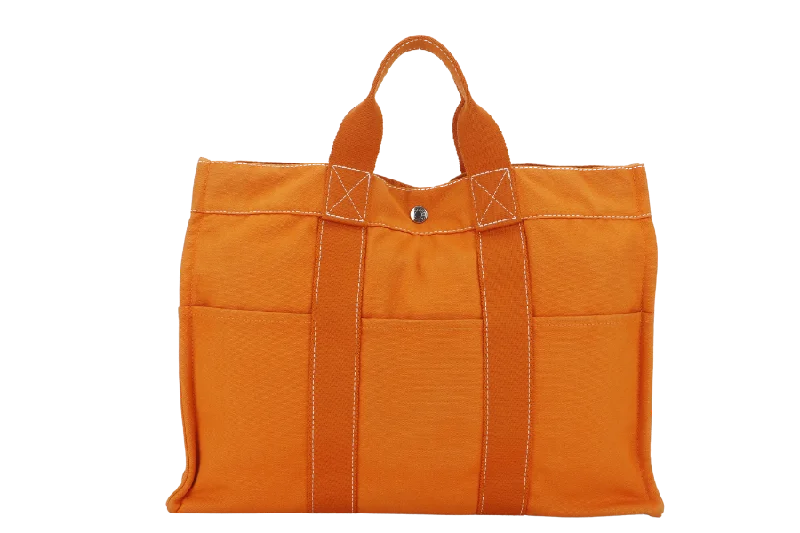 Customizable Hermes Bags with Personalized LocksHERMES FOURRE TOUT ORANGE CANVAS SILVER HARDWARE NO DUST COVER