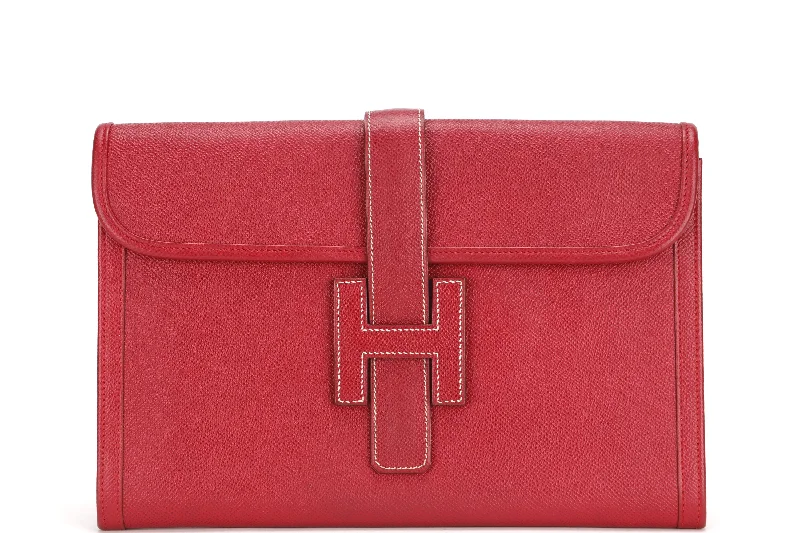 Hermes Bags with Reflective Elements for Safety at NightHERMES JEGE CLUTCH (NO STAMP) GRAIN COURCHEVEL RED LEATHER, WITH DUST COVER