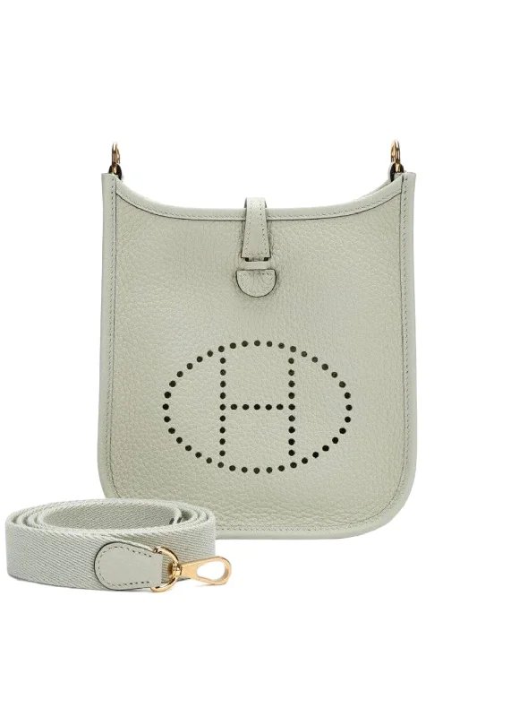 Hermes Evelyne Bags with Adjustable Shoulder StrapsHermes Mini Evelyn Gris Neve Clemence GHW #U SKC1697