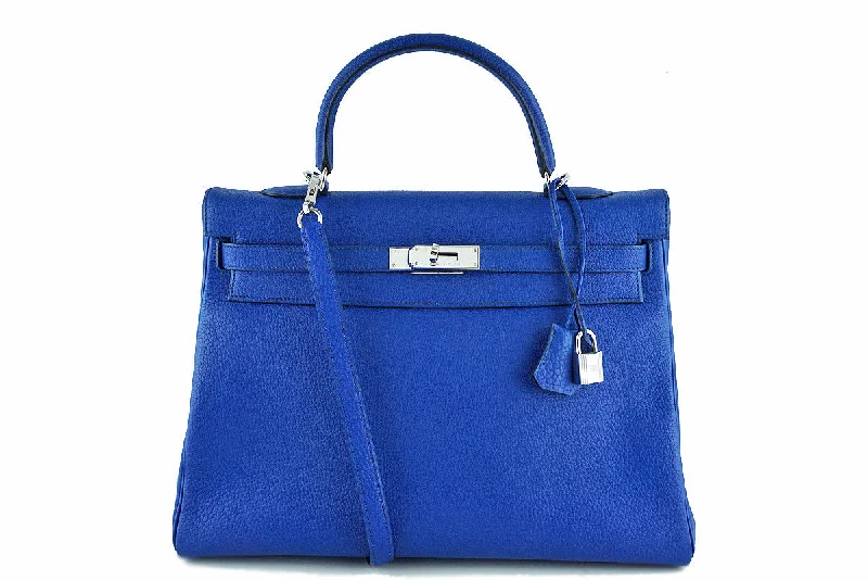 Hermes Lindy Bags in Seasonal Print CollaborationsHermes Sapphire Fjord Kelly, 35cm Blue Sapphir PHW Bag