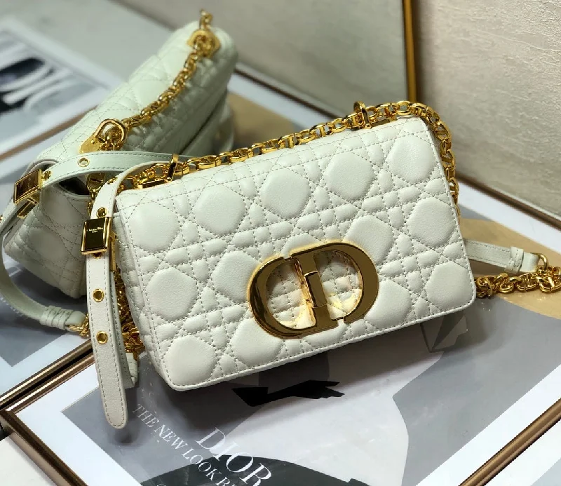 Luxury Christian Dior crossbody bags with a chain - link strapChristian Dior Small Caro Bag, White