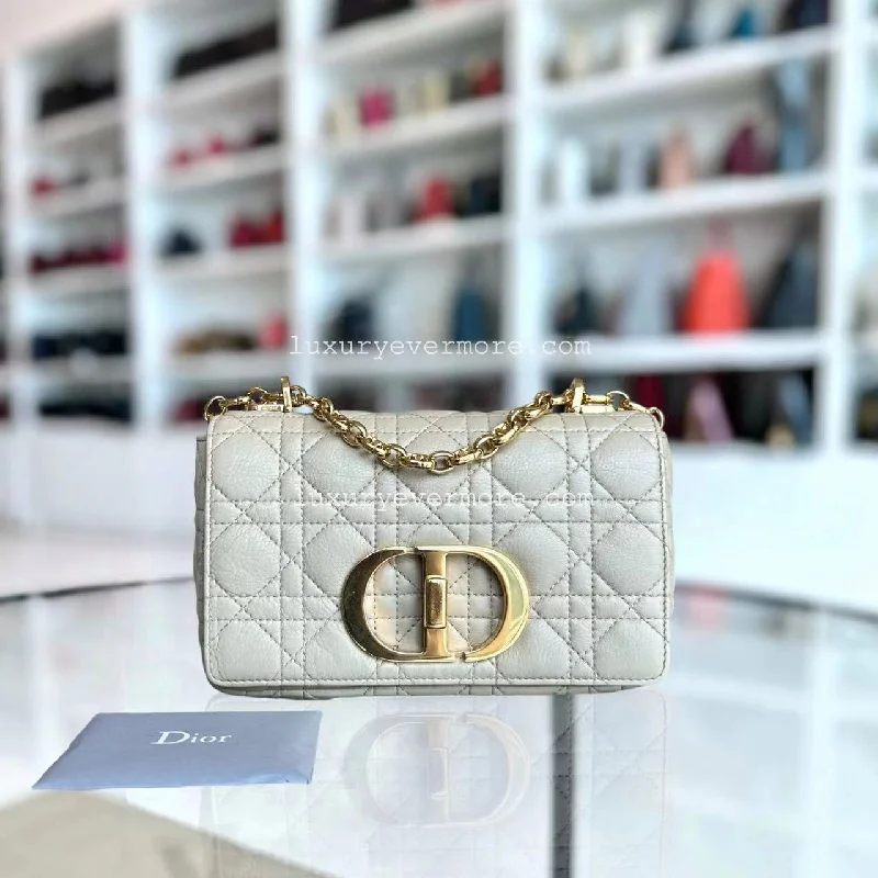 Contemporary Christian Dior handbags with a unique shapeDior Caro Small - Cannage Grained Calfskin Beige Golden Hardware